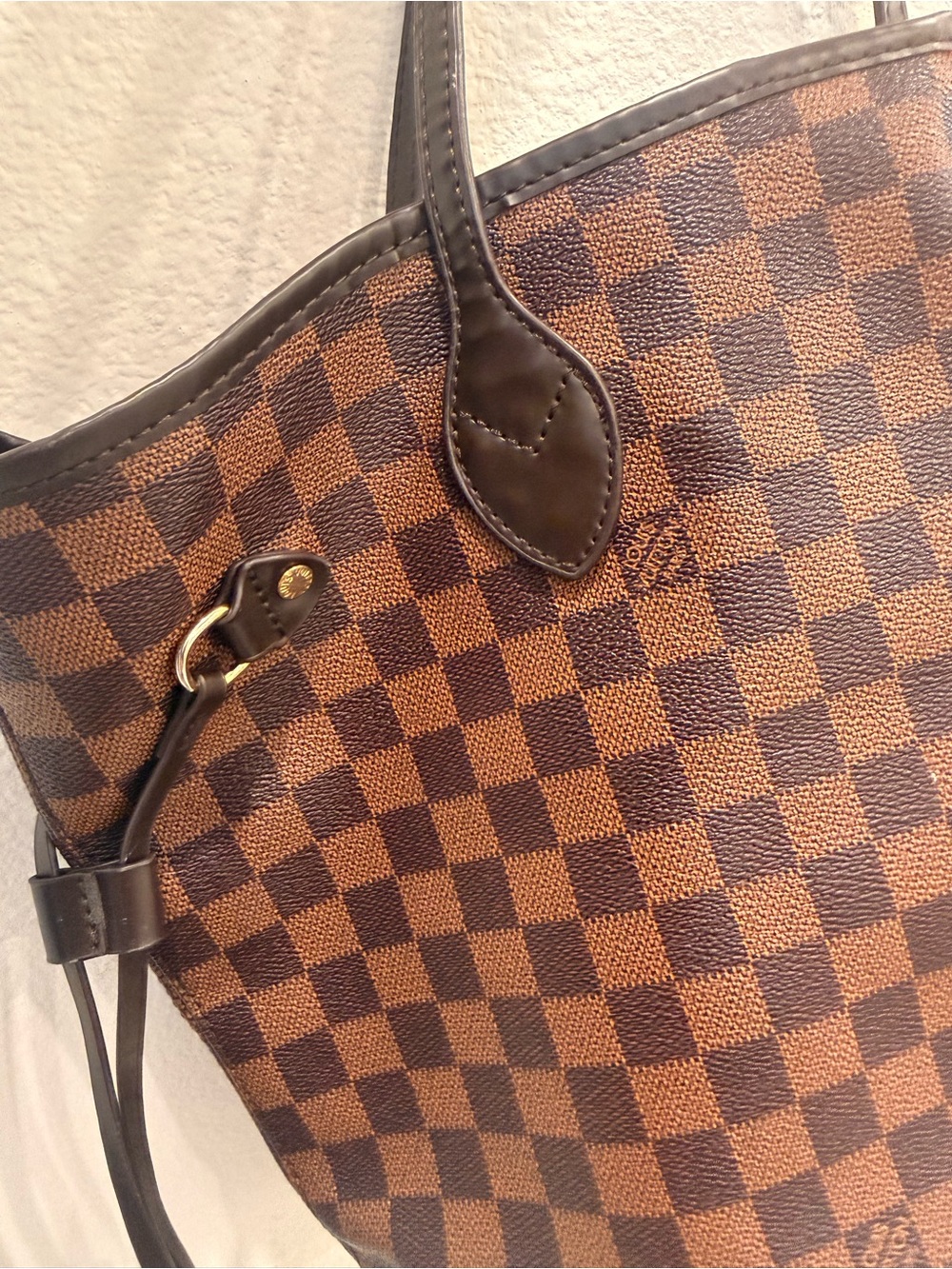 Louis Vuitton Brown Checkered Tote with Red Interior - Picture 6 of 15